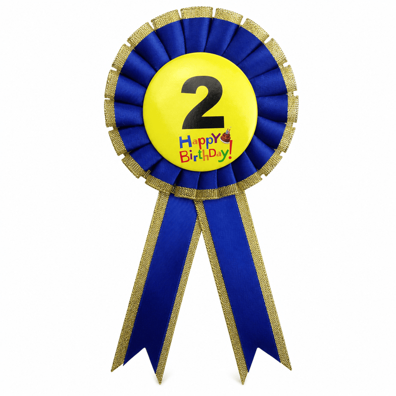 Load image into Gallery viewer, Kids Birthday Badge Rosette with Ribbon Party Favour Fancy Dress - Age 2 Blue-1