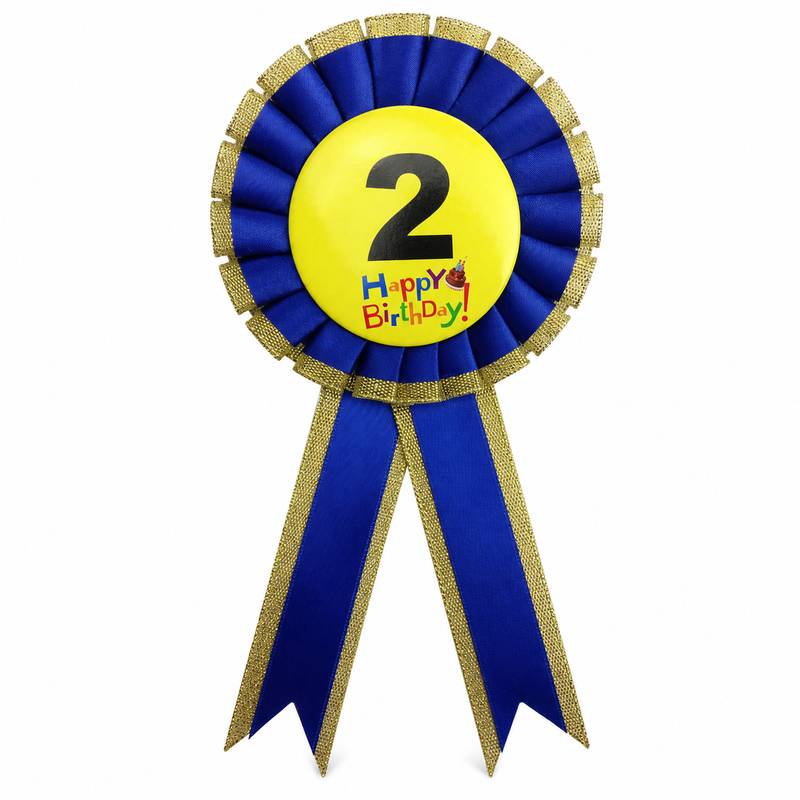 Load image into Gallery viewer, Kids Birthday Badge Rosette with Ribbon Party Favour Fancy Dress - Age 2 Blue-0