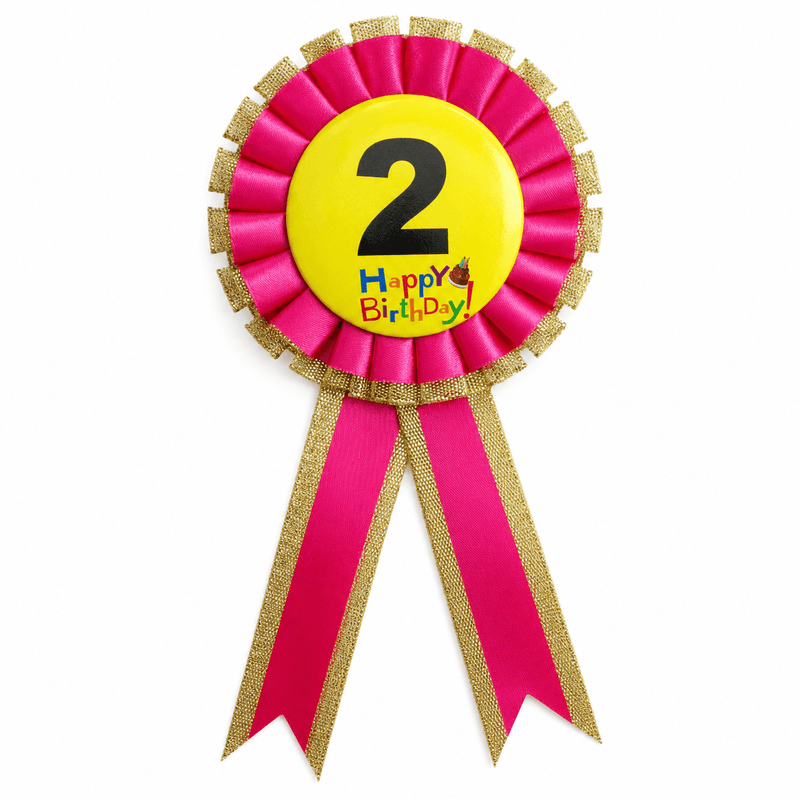 Load image into Gallery viewer, Kids Birthday Badge Rosette with Ribbon Party Favour Fancy Dress - Age 2 Pink-0