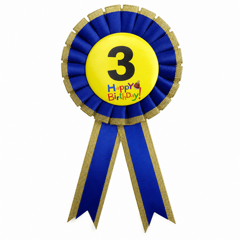 Load image into Gallery viewer, Kids Birthday Badge Rosette with Ribbon Party Favour Fancy Dress - Age 3 Blue-1