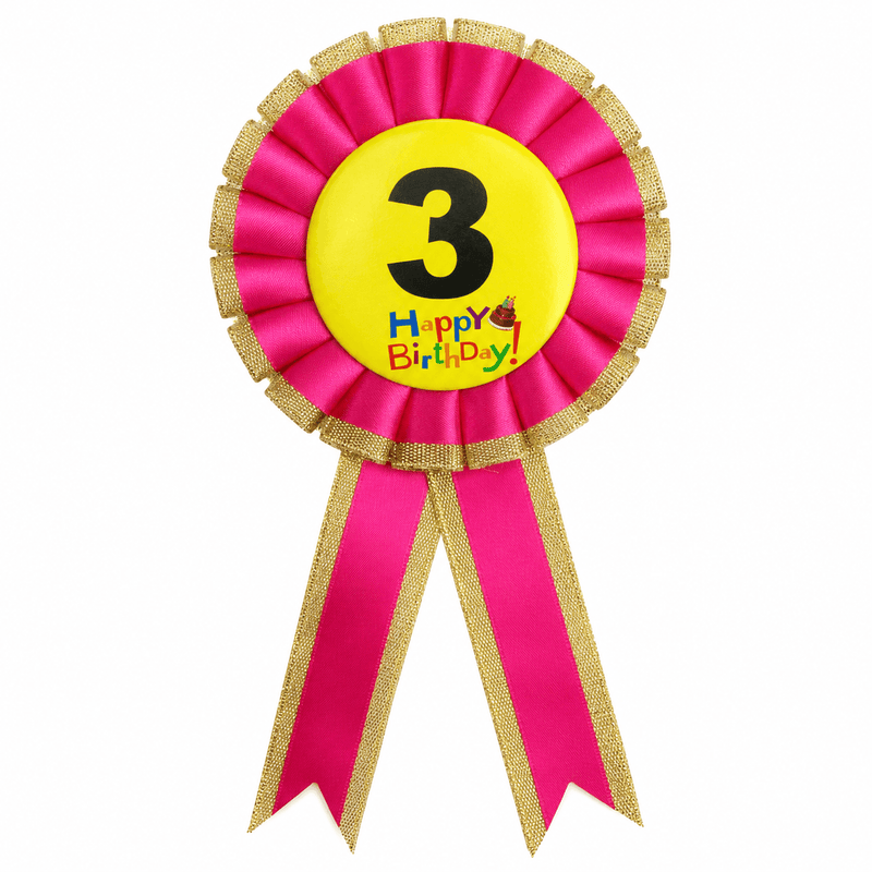 Load image into Gallery viewer, Kids Birthday Badge Rosette with Ribbon Party Favour Fancy Dress - Age 3 Pink-1