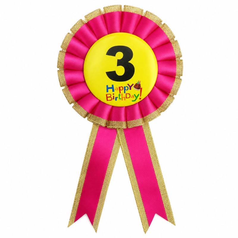 Load image into Gallery viewer, Kids Birthday Badge Rosette with Ribbon Party Favour Fancy Dress - Age 3 Pink-0