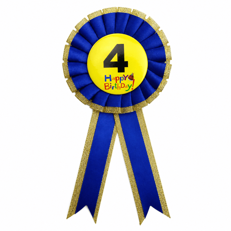 Load image into Gallery viewer, Kids Birthday Badge Rosette with Ribbon Party Favour Fancy Dress - Age 4 Blue-1