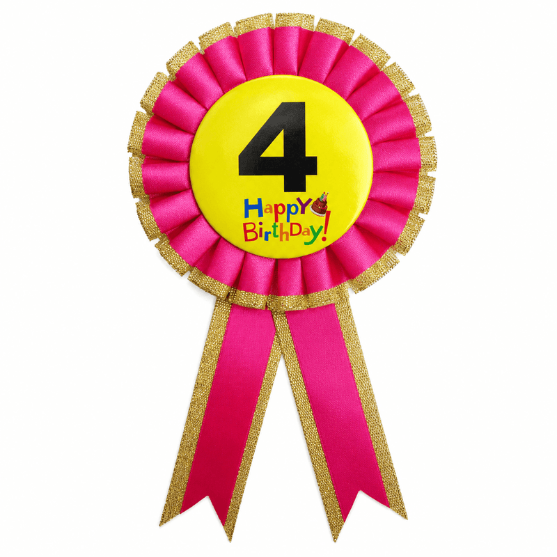 Load image into Gallery viewer, Kids Birthday Badge Rosette with Ribbon Party Favour Fancy Dress - Age 4 Pink-1
