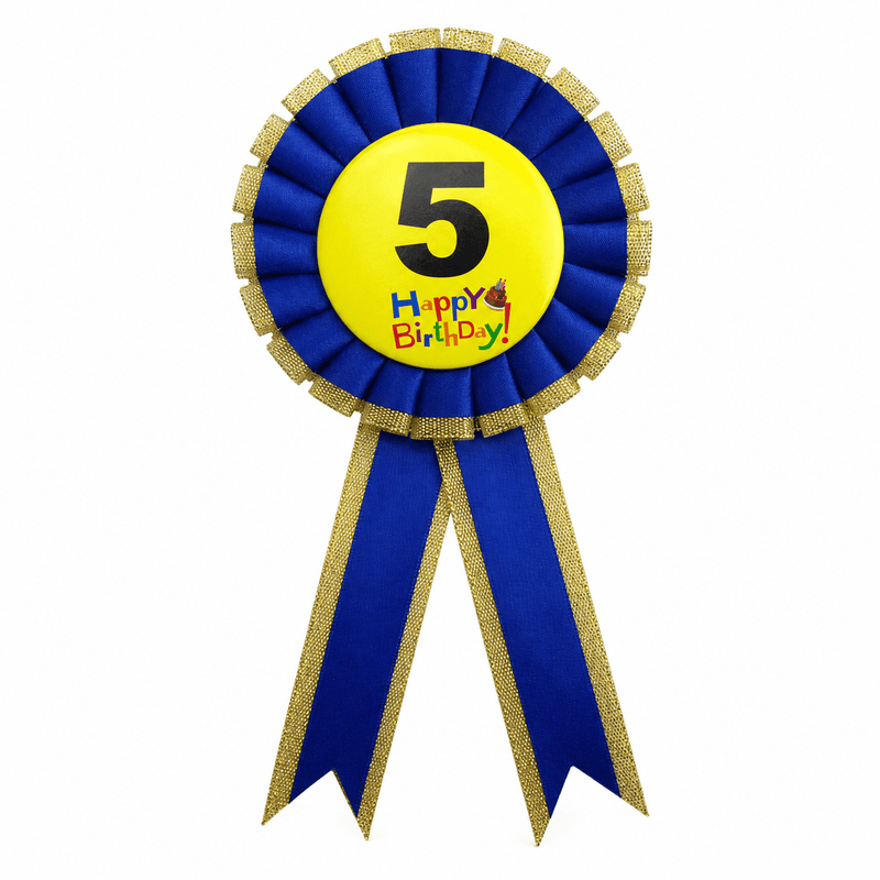 Load image into Gallery viewer, Kids Birthday Badge Rosette with Ribbon Party Favour Fancy Dress - Age 5 Blue-1