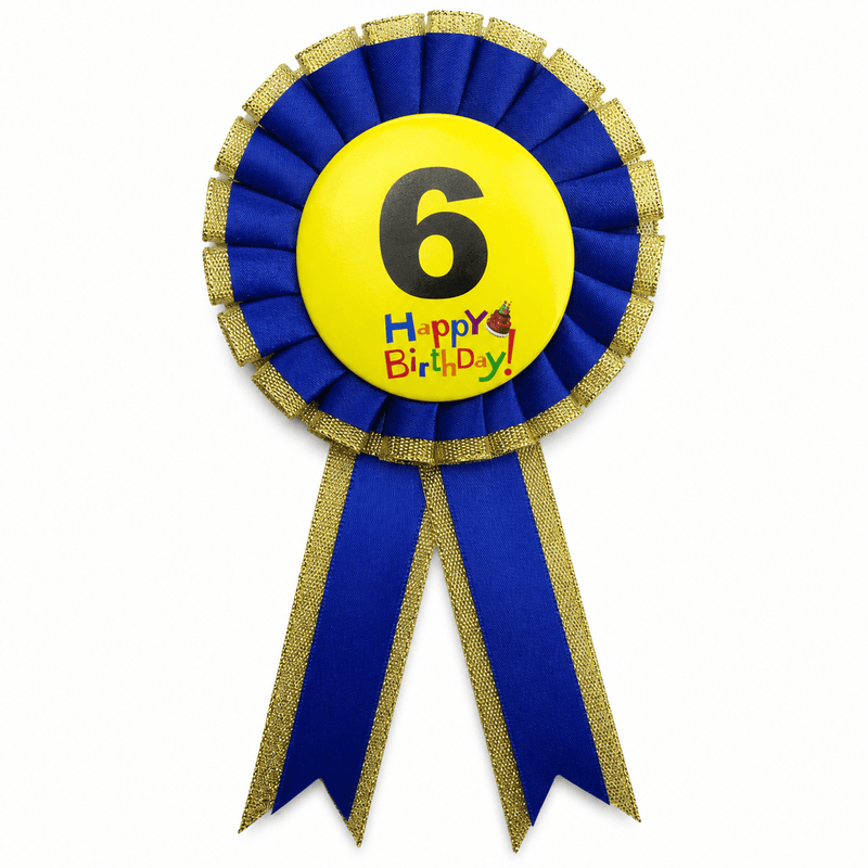 Load image into Gallery viewer, Kids Birthday Badge Rosette with Ribbon Party Favour Fancy Dress - Age 6 Blue-1