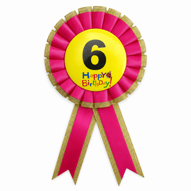 Load image into Gallery viewer, Kids Birthday Badge Rosette with Ribbon Party Favour Fancy Dress - Age 6 Pink-1