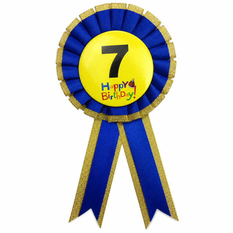Load image into Gallery viewer, Kids Birthday Badge Rosette with Ribbon Party Favour Fancy Dress - Age 7 Blue-1