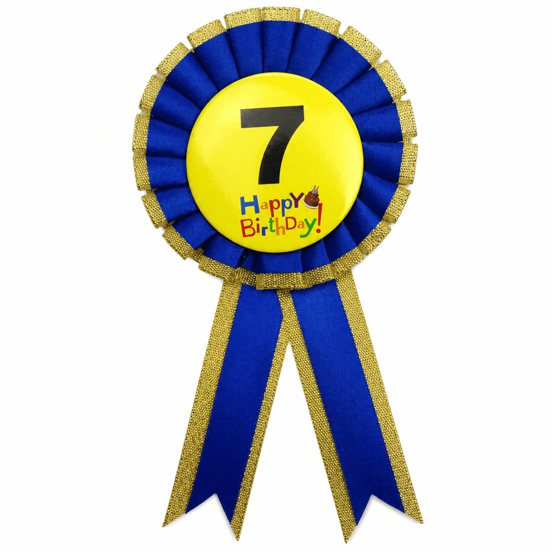 Load image into Gallery viewer, Kids Birthday Badge Rosette with Ribbon Party Favour Fancy Dress - Age 7 Blue-1