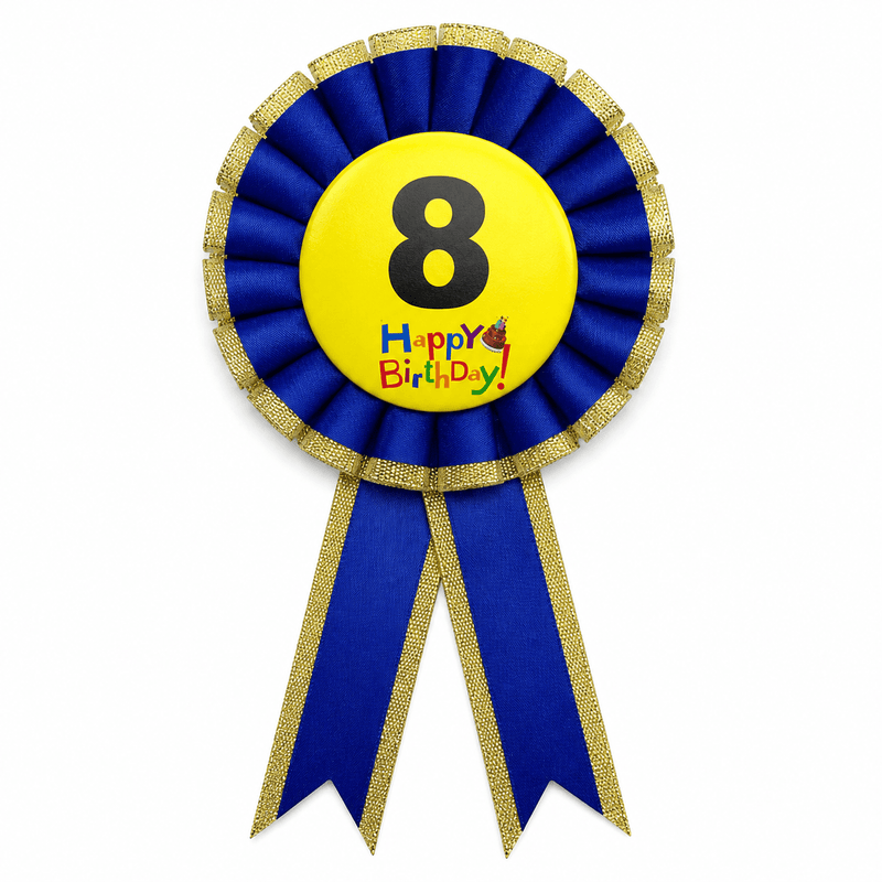 Load image into Gallery viewer, Kids Birthday Badge Rosette with Ribbon Party Favour Fancy Dress - Age 8 Blue-1