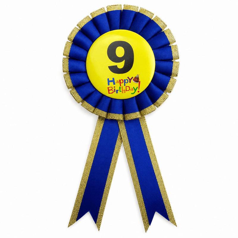 Load image into Gallery viewer, Kids Birthday Badge Rosette with Ribbon Party Favour Fancy Dress - Age 9 Blue-1