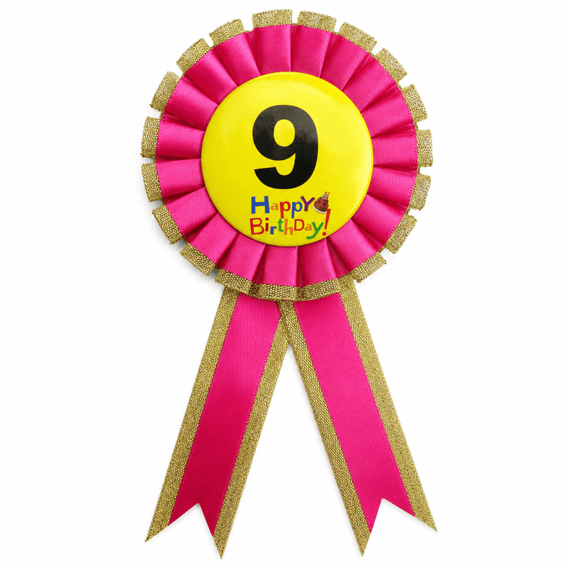 Load image into Gallery viewer, Kids Birthday Badge Rosette with Ribbon Party Favour Fancy Dress - Age 9 Pink-1