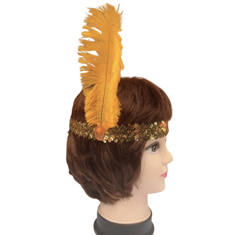 Load image into Gallery viewer, 1920s FLAPPER HEADBAND Headpiece Feather Sequin Charleston Costume Gatsby Dance - Gold/Orange-2