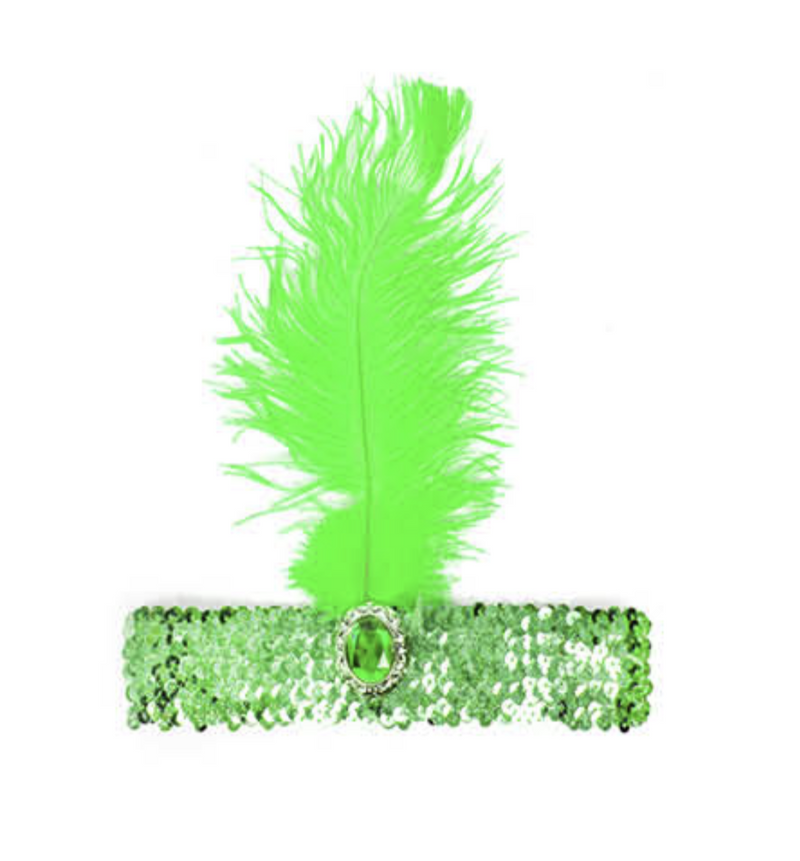 Load image into Gallery viewer, 1920s FLAPPER HEADBAND Headpiece Feather Sequin Charleston Costume Gatsby Dance - Green-0