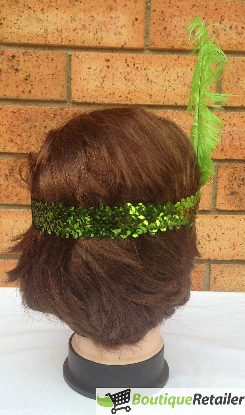 Load image into Gallery viewer, 1920s FLAPPER HEADBAND Headpiece Feather Sequin Charleston Costume Gatsby Dance - Green-4
