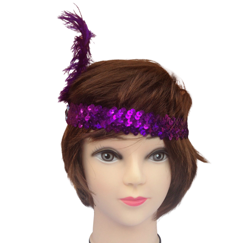 Load image into Gallery viewer, 1920s FLAPPER HEADBAND Headpiece Feather Sequin Charleston Costume Gatsby Dance - Purple-2