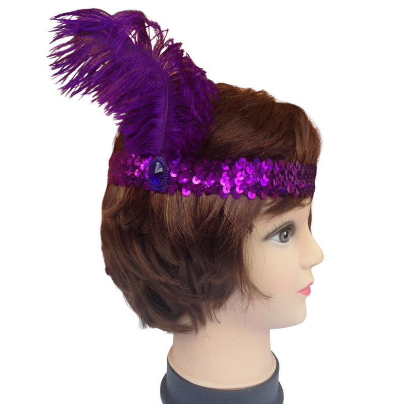 Load image into Gallery viewer, 1920s FLAPPER HEADBAND Headpiece Feather Sequin Charleston Costume Gatsby Dance - Purple-3