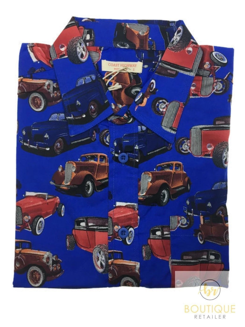 Load image into Gallery viewer, Mens Oahu Hawaiian Party Shirt Button Hippie Tops Short Sleeve Beach Holiday - Vintage Car-5