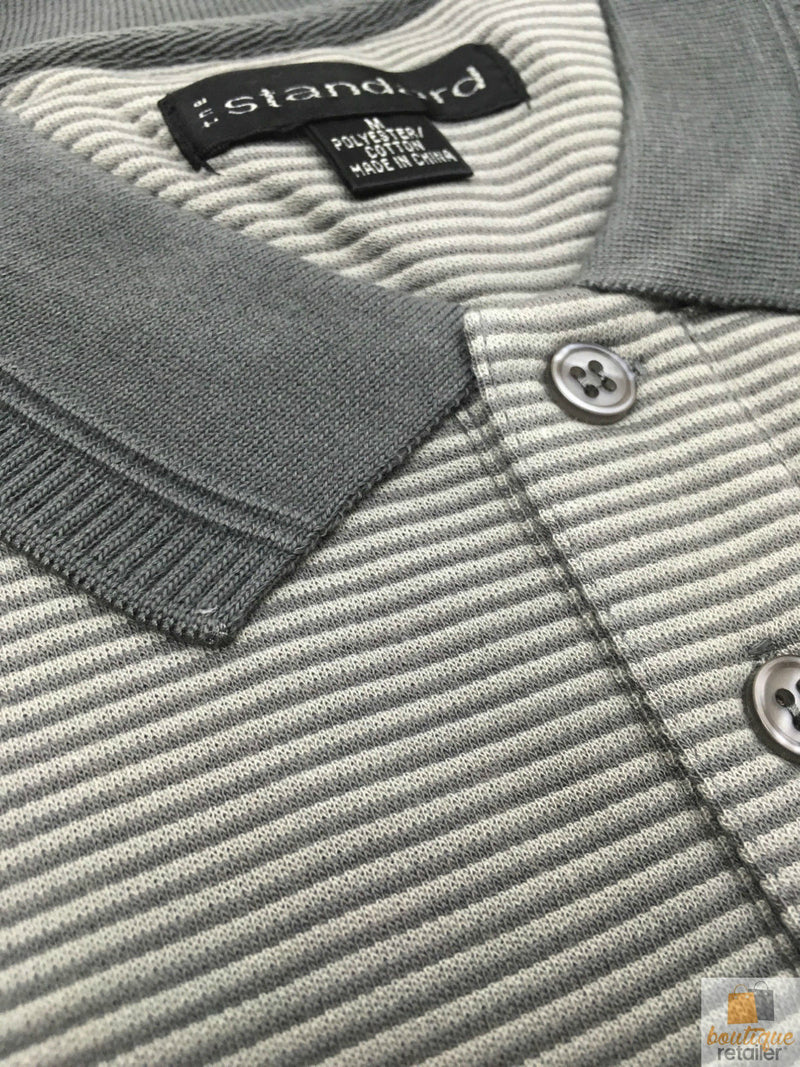 Load image into Gallery viewer, Short Sleeve Polo Shirt Top Short Sleeve Quality Loose Fit Adults Striped - Charcoal/Light Grey - M-2