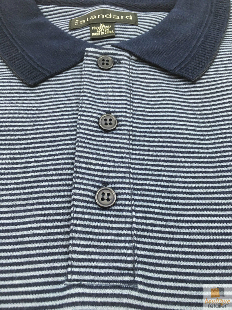 Load image into Gallery viewer, Short Sleeve Polo Shirt Top Short Sleeve Quality Loose Fit Adults Striped - Navy/Storm - M-2