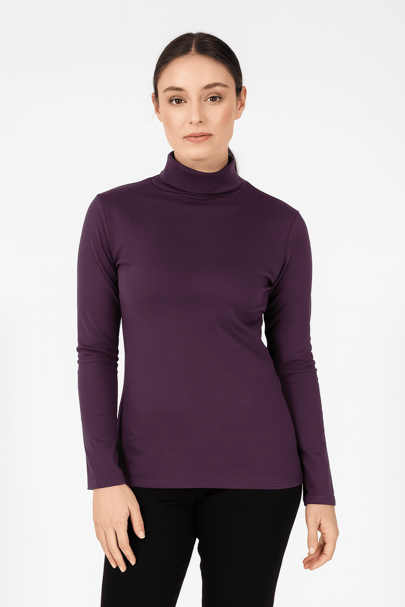 Load image into Gallery viewer, Ladies SKIVVY Womens Long Sleeve Plain Top Warm Turtleneck Cotton High Neck - Plum - X-Small-0