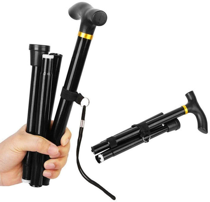 Load image into Gallery viewer, Adjustable Metal WALKING STICK Travel Cane Folding Pole Compact Retractable Hike - Black-3