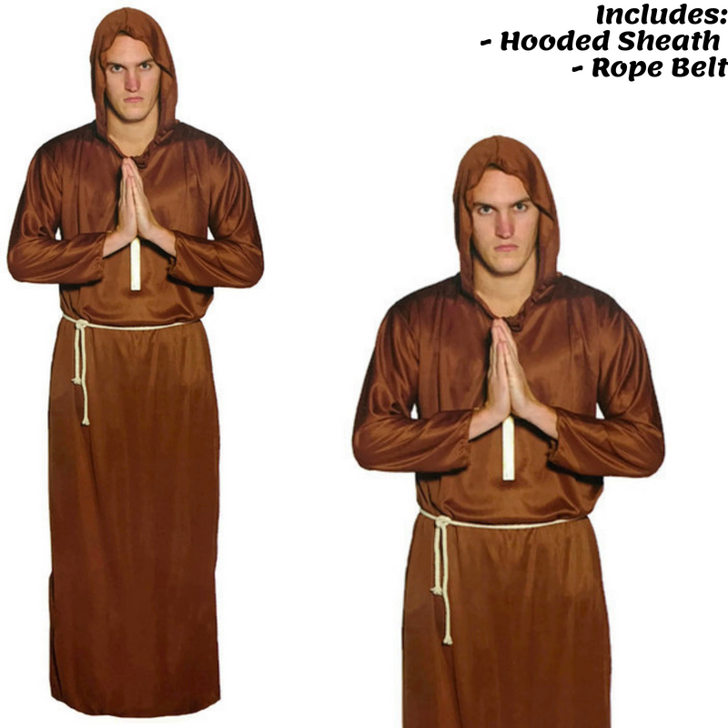 Load image into Gallery viewer, Mens MONK COSTUME Medieval Priest Fancy Dress Hooded Robe Halloween Religious-2