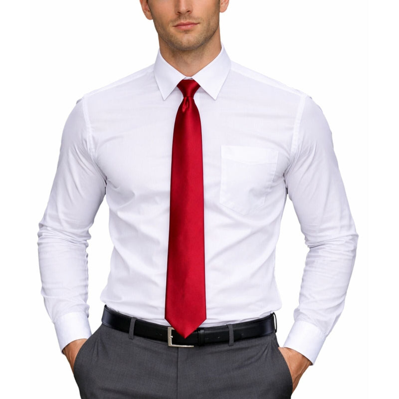 Load image into Gallery viewer, Mens Skinny Tie Slim Plain Polyester Necktie Formal Wedding Party - Burgundy-1