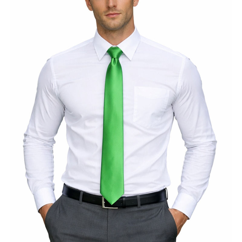 Load image into Gallery viewer, Mens Skinny Tie Slim Plain Polyester Necktie Formal Wedding Party - Green-0
