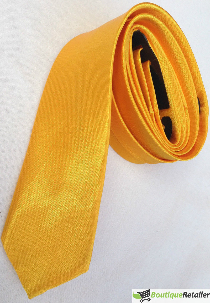 Load image into Gallery viewer, Mens Skinny Tie Slim Plain Polyester Necktie Formal Wedding Party - Yellow-2
