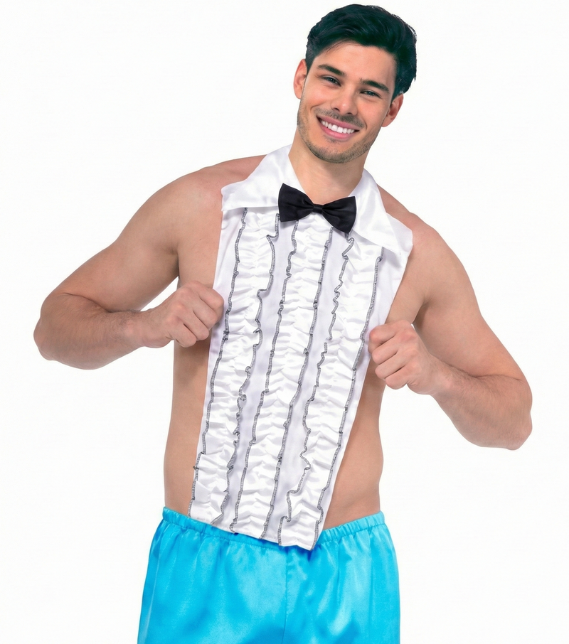 Load image into Gallery viewer, WHITE RUFFLED SHIRT FRONT Retro Prom 80s Bow Tie Fancy Party Mens Prop-2