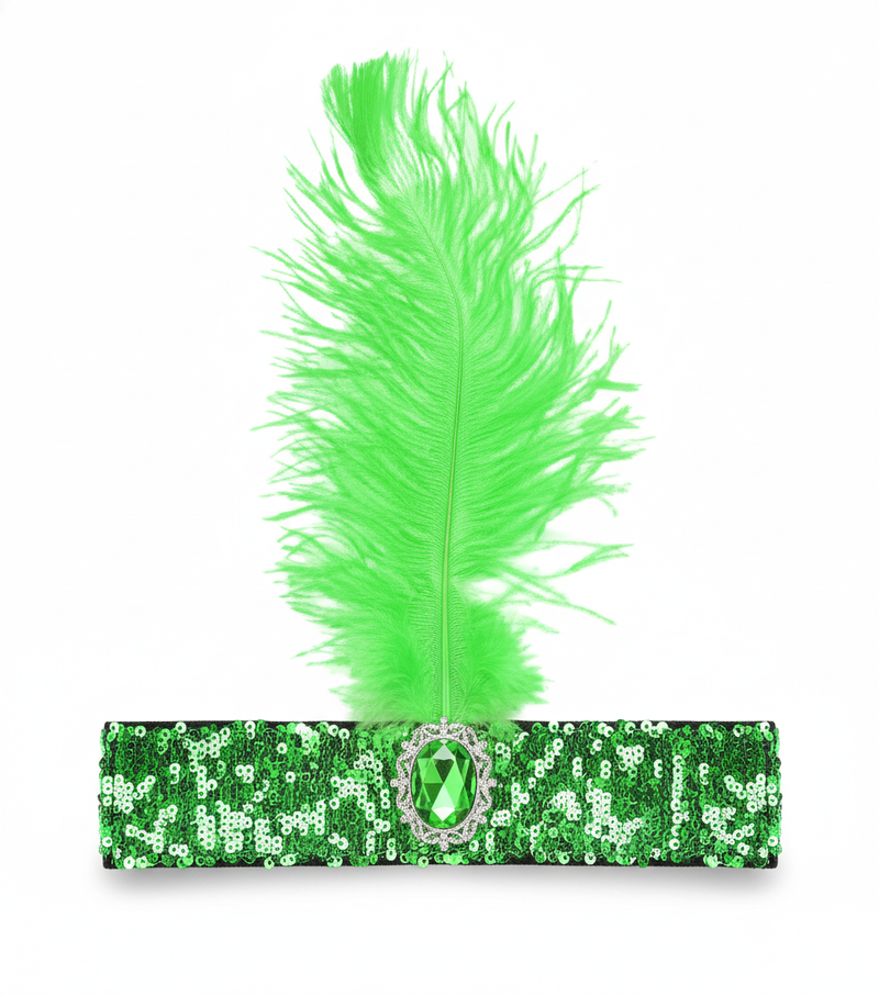 Load image into Gallery viewer, WIDE FLAPPER HEADBAND Feather Sequin Costume Gatsby Charleston Headpiece 1920s - Green-0
