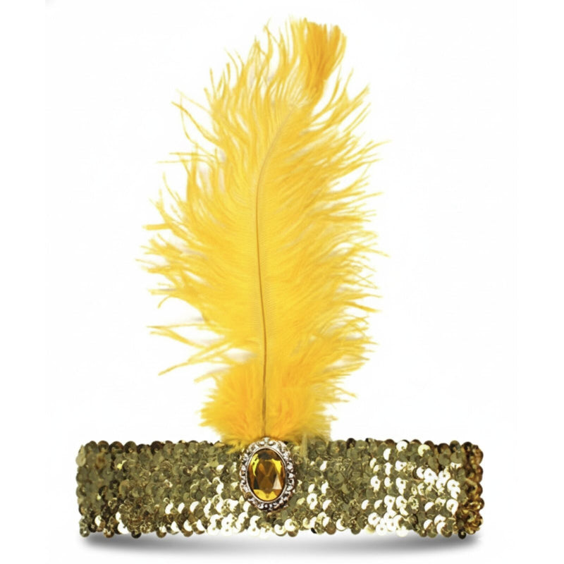 Load image into Gallery viewer, WIDE FLAPPER HEADBAND Feather Sequin Costume Gatsby Charleston Headpiece 1920s - Orange-0