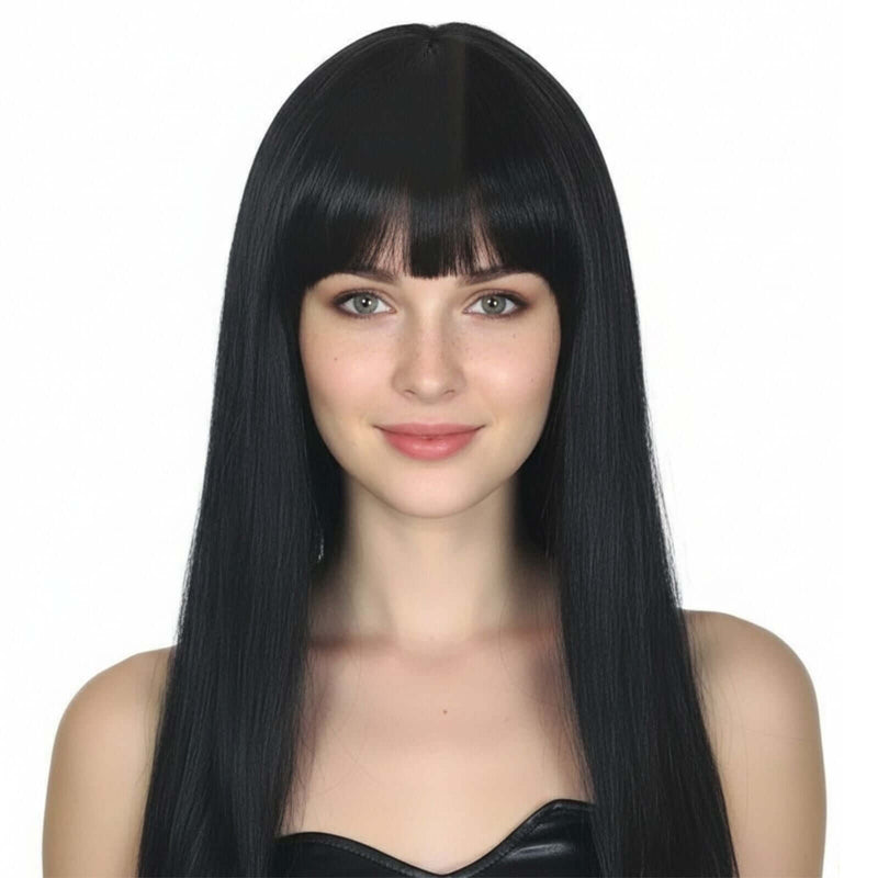 Load image into Gallery viewer, LONG WIG Straight Party Hair Costume Fringe Cosplay Fancy Dress 70cm Womens - Black (22450)-0
