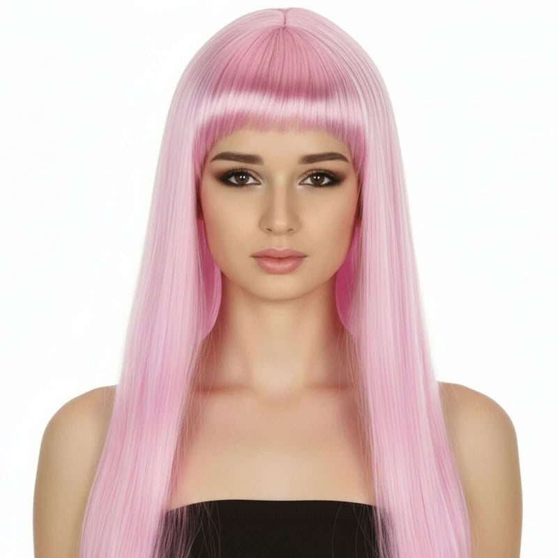 Load image into Gallery viewer, LONG WIG Straight Party Hair Costume Fringe Cosplay Fancy Dress 70cm Womens - Light Pink (22454)-0