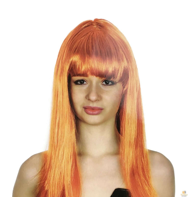 Load image into Gallery viewer, LONG WIG Straight Party Hair Costume Fringe Cosplay Fancy Dress 70cm Womens - Orange (22462)-1