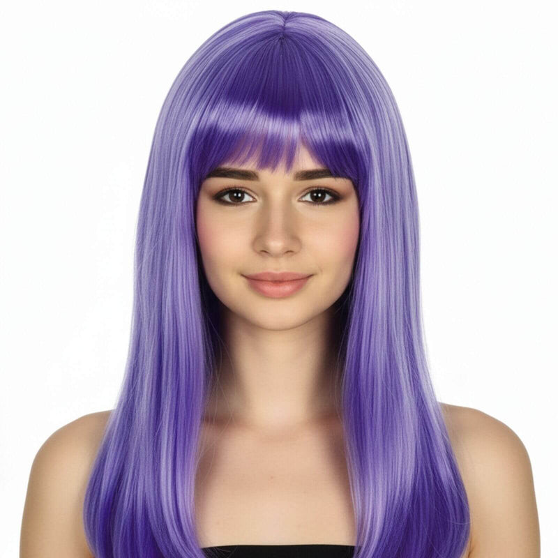 Load image into Gallery viewer, LONG WIG Straight Party Hair Costume Fringe Cosplay Fancy Dress 70cm Womens - Purple (22456)-0