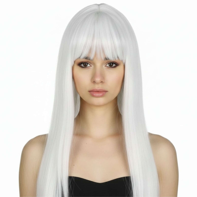 Load image into Gallery viewer, LONG WIG Straight Party Hair Costume Fringe Cosplay Fancy Dress 70cm Womens - White (22451)-0