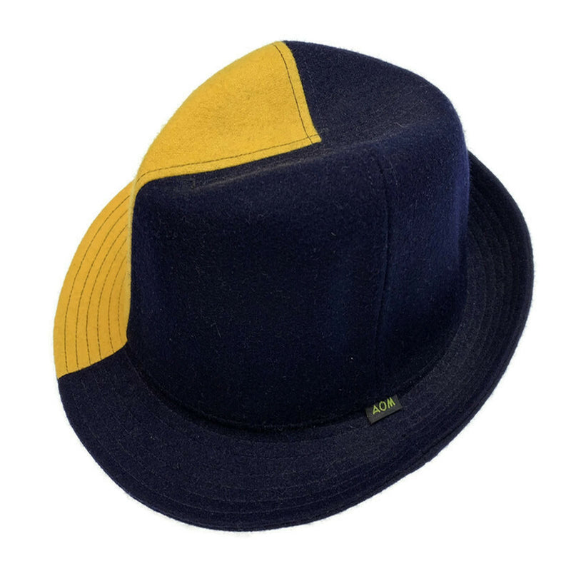 Load image into Gallery viewer, Mens Wool Trilby Hat Warm Winter Fedora Brim - Yellow/Navy Blue-3