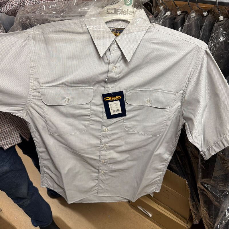 Load image into Gallery viewer, BISLEY SHORT SLEEVE SHIRT Everyday Casual Business Work Cotton Blend Check in Grey (Size Small)-3