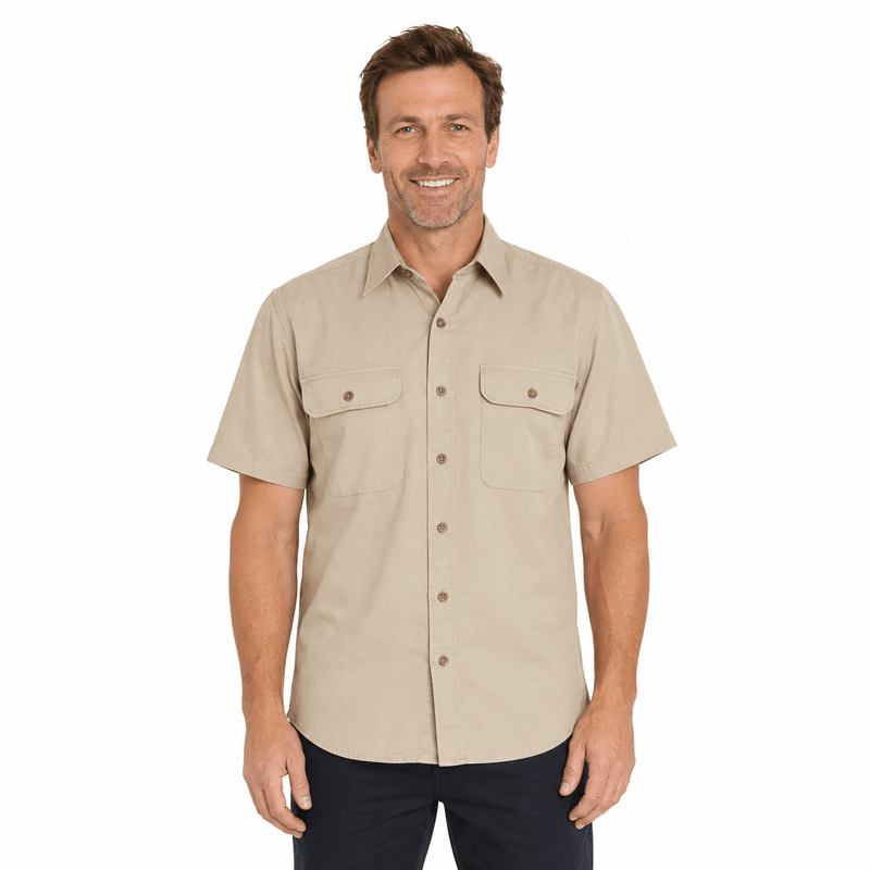 Load image into Gallery viewer, BISLEY SHORT SLEEVE SHIRT Everyday Casual Business Work Cotton Blend in Beige (Size S)-1