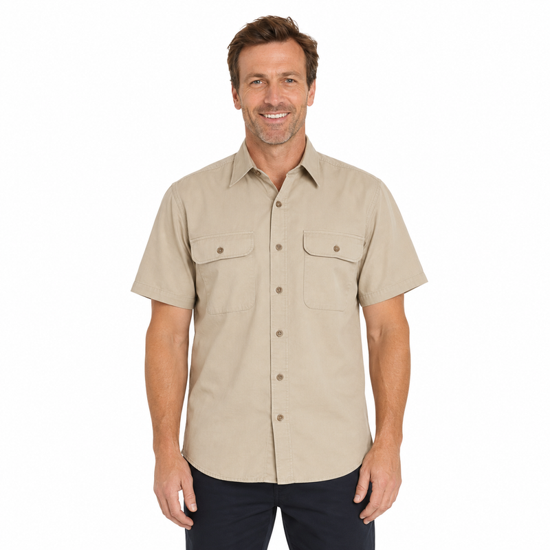 Load image into Gallery viewer, BISLEY SHORT SLEEVE SHIRT Everyday Casual Business Work Cotton Blend in Beige (Size S)-0