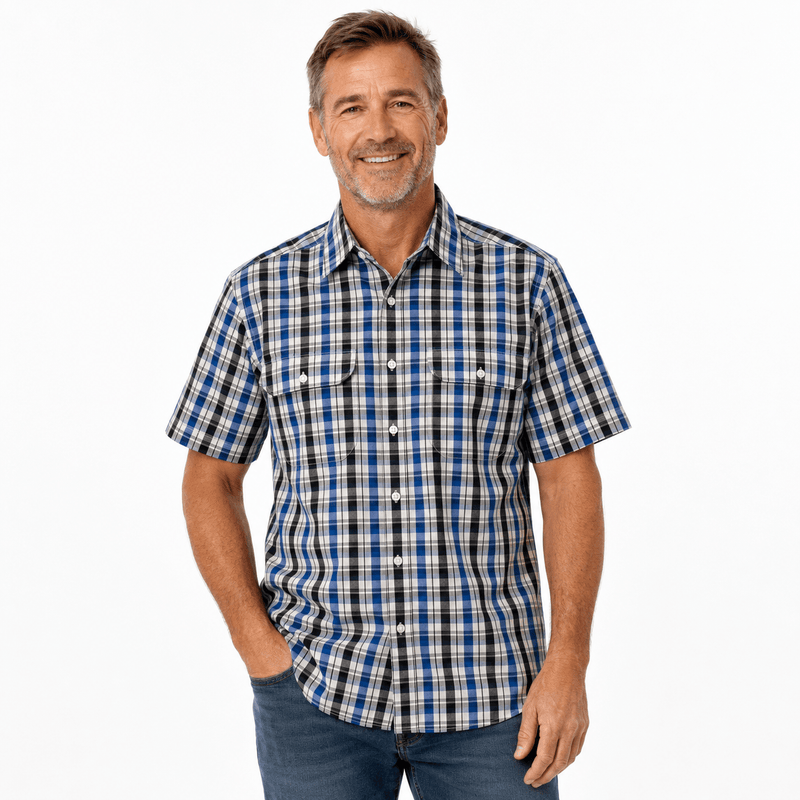Load image into Gallery viewer, BISLEY SHORT SLEEVE SHIRT Everyday Casual Business Work Cotton Blend in Blue Check (Size S)-1