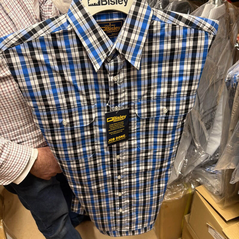 Load image into Gallery viewer, BISLEY SHORT SLEEVE SHIRT Everyday Casual Business Work Cotton Blend in Blue Check (Size S)-3
