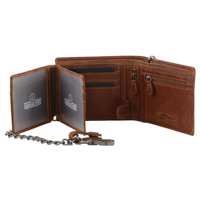 Load image into Gallery viewer, Billy The Kid Mens Leather Wallet Western with Detachable Chain in Gift Box in Cognac-4