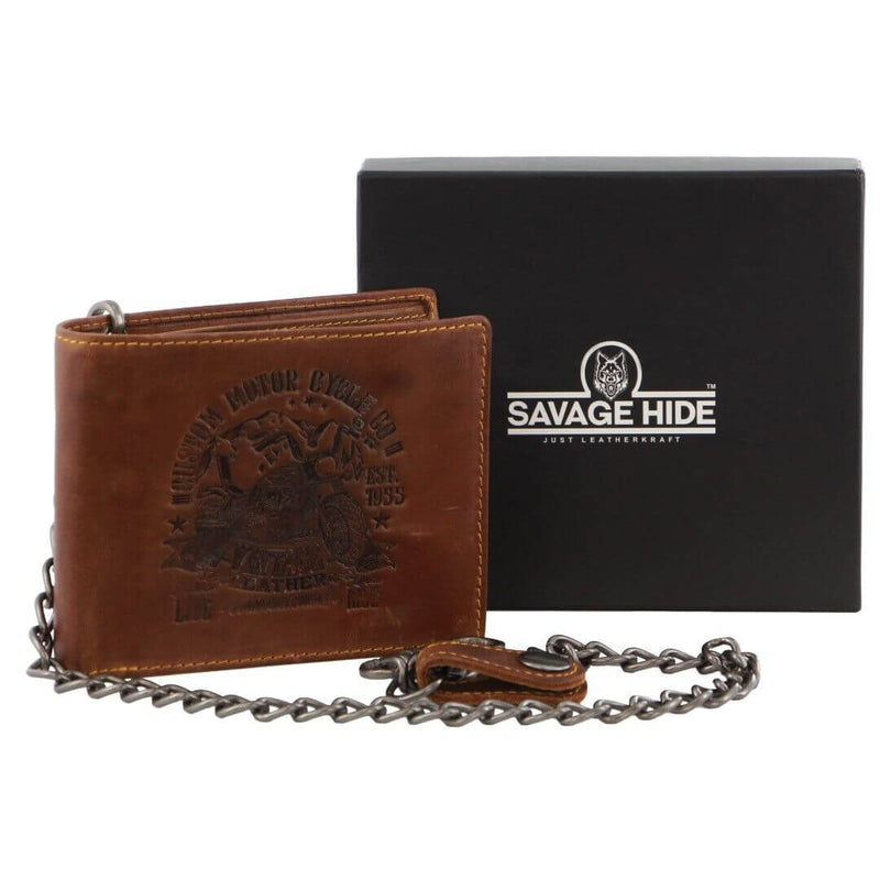 Load image into Gallery viewer, Billy The Kid Mens Leather Wallet Western with Detachable Chain in Gift Box in Cognac-1