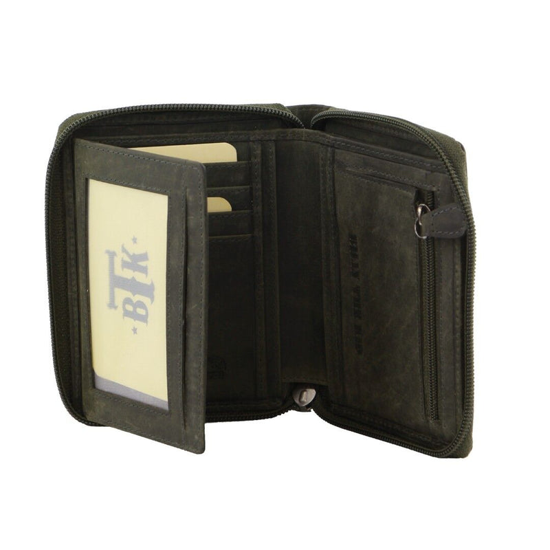 Load image into Gallery viewer, Billy The Kid Leather Wallet with Zip & Coin Pocket in Olive-2