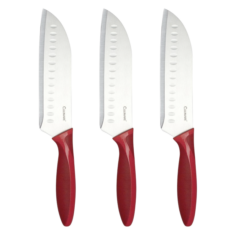 Load image into Gallery viewer, 3pc Set 17.5cm Culinare Santoku Knife Chef Cutlery Stainless Steel Kitchen Cutting-0