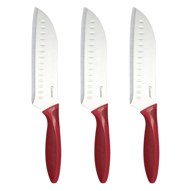 Load image into Gallery viewer, 3pc Set 17.5cm Culinare Santoku Knife Chef Cutlery Stainless Steel Kitchen Cutting-0