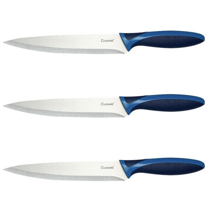 Load image into Gallery viewer, 3Pc Set 19.5cm Culinare Stainless Steel Carving Knife With Blue Blade Cover-0